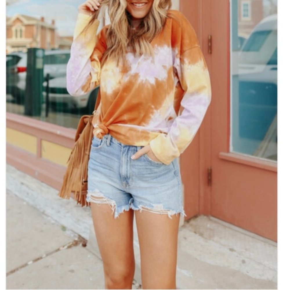 NEW Free People We the Free Tie Dye Tee Long lilac woods XS /Extra Small top
